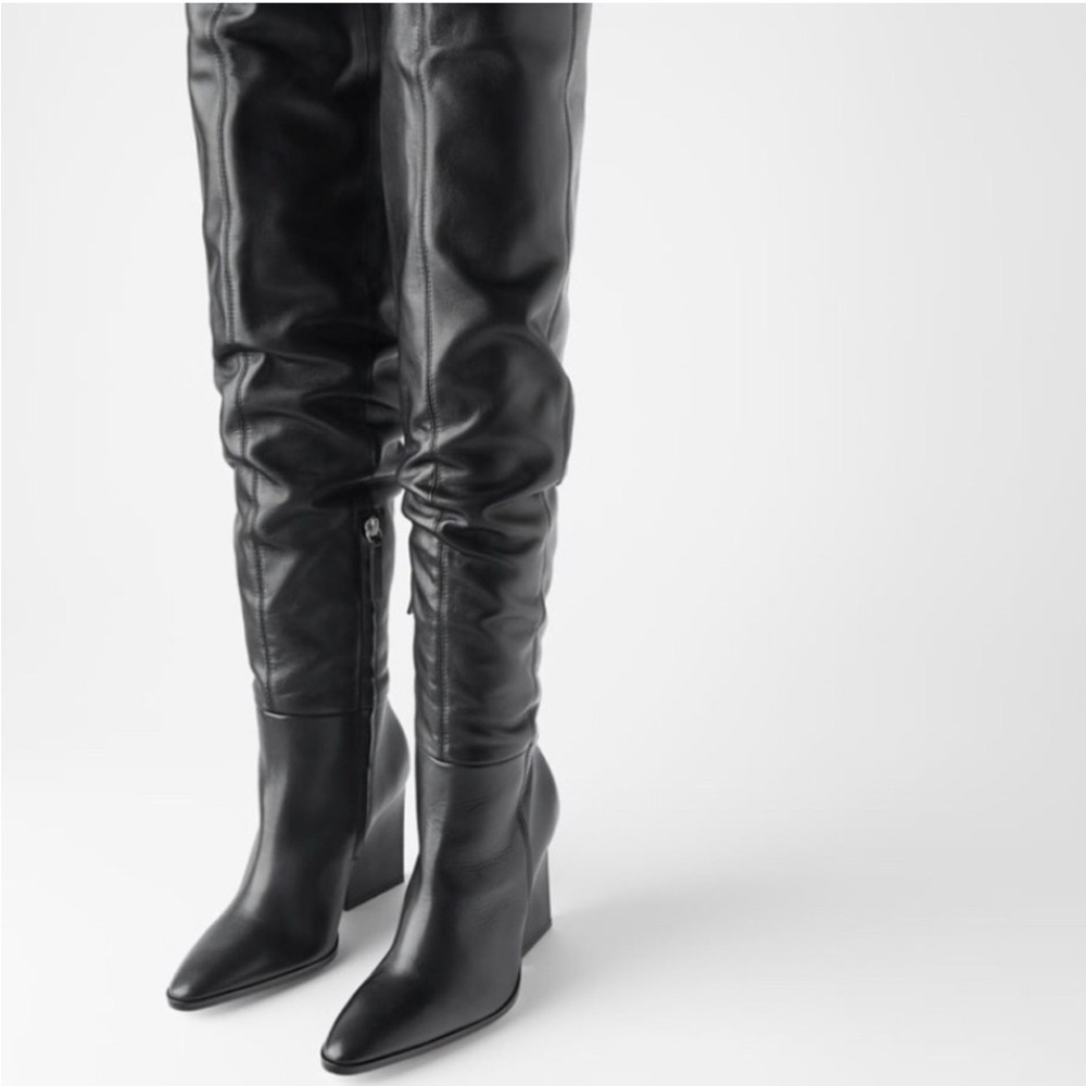Zara Black Over-the-Knee Wedge Boots size 38